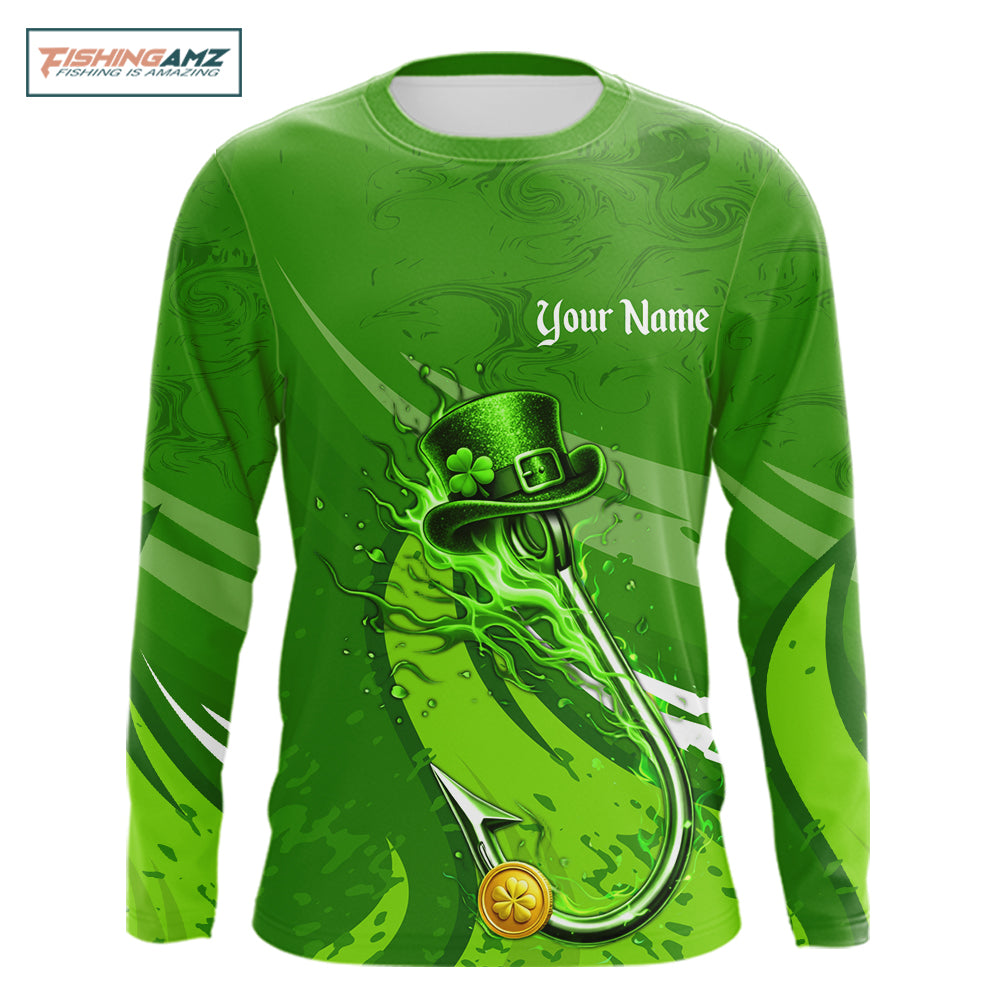 Custom Name St Patrick's Day Long Sleeve Fishing Shirts, St Patty's Day Hook Fishing Jerseys NHT425