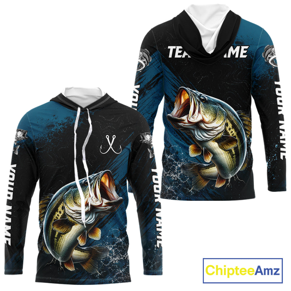 Custom Largemouth Bass Fishing Jersey Personalized Long Sleeve Hooded Shirt For Men NHT1108