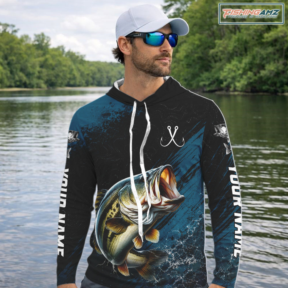 Custom Largemouth Bass Fishing Jersey Personalized Long Sleeve Hooded Shirt For Men NHT1108