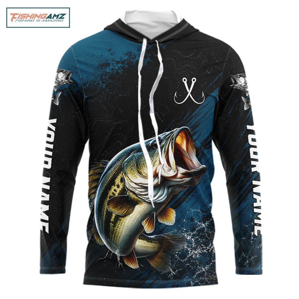 Custom Largemouth Bass Fishing Jersey Personalized Long Sleeve Hooded Shirt For Men NHT1108