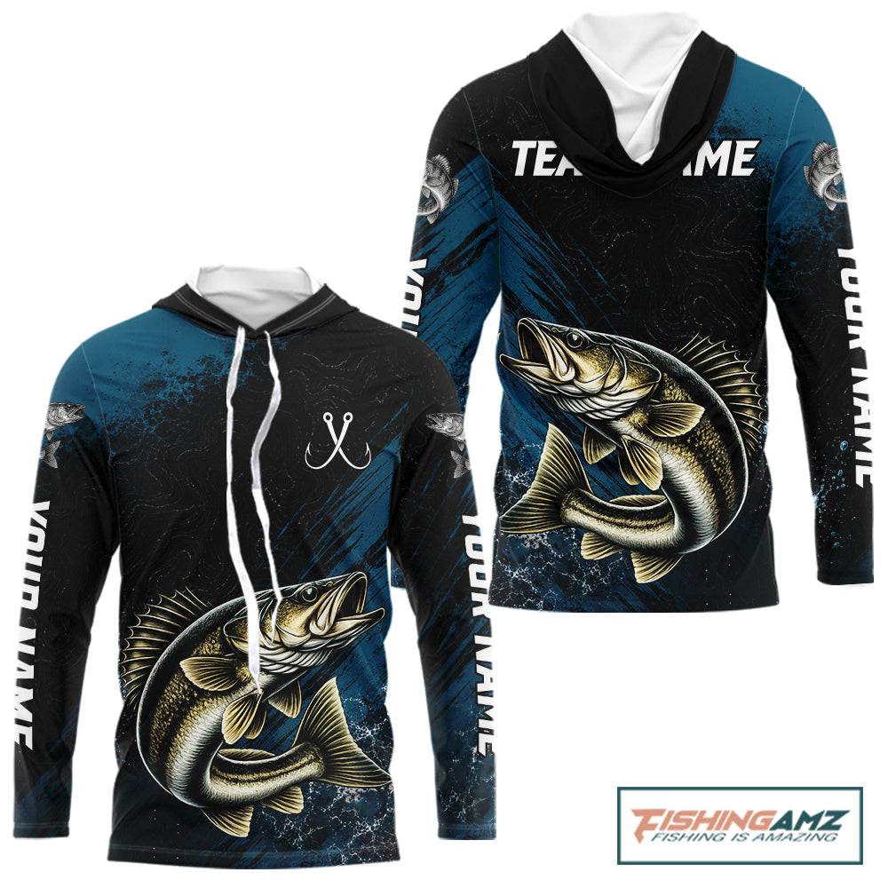 Custom Walleye Fishing Jersey Personalized Long Sleeve Hooded Shirt For Men NHT1109