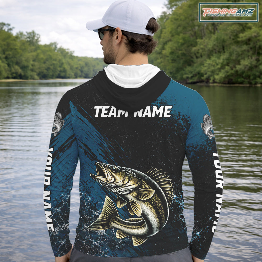 Custom Walleye Fishing Jersey Personalized Long Sleeve Hooded Shirt For Men NHT1109