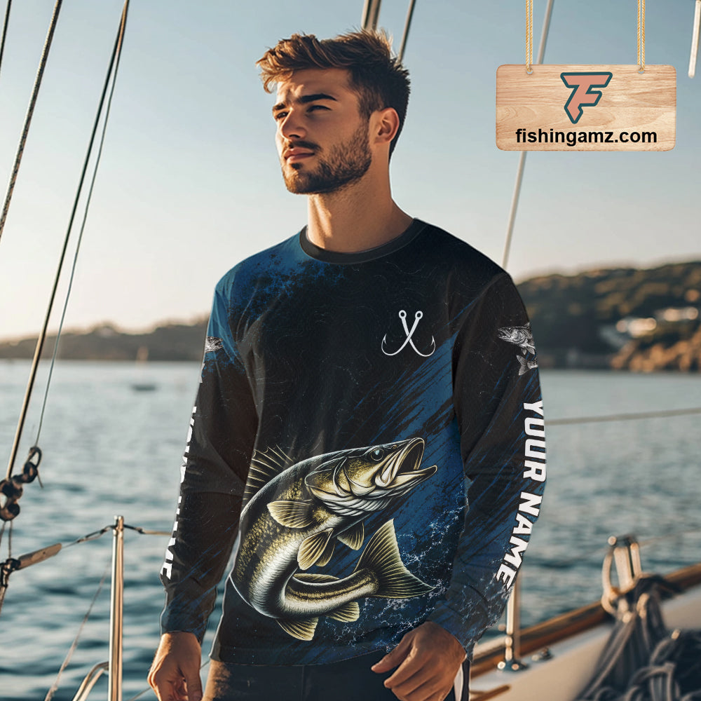 Custom Walleye Fishing Jersey Personalized Long Sleeve Shirt For Men NHT1109