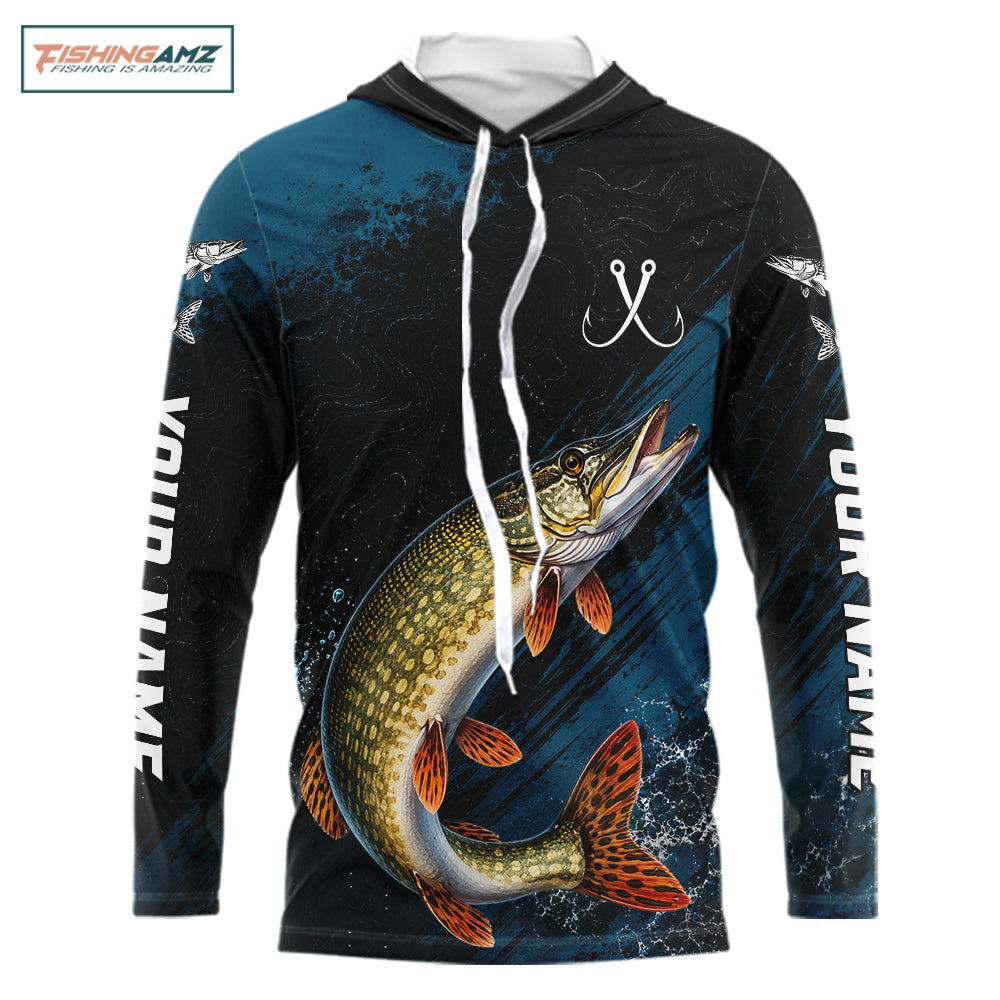 Custom Northern Pike Fishing Jersey Personalized Long Sleeve Hooded Shirt For Men NHT1110