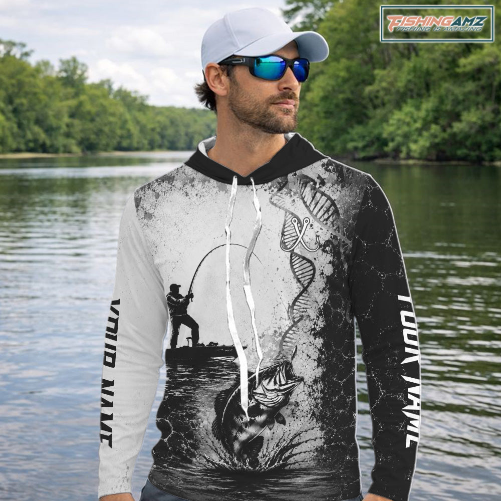 Bass Fishing Long Sleeve Hooded Fishing Shirt Fisherman DNA Performance Apparel
