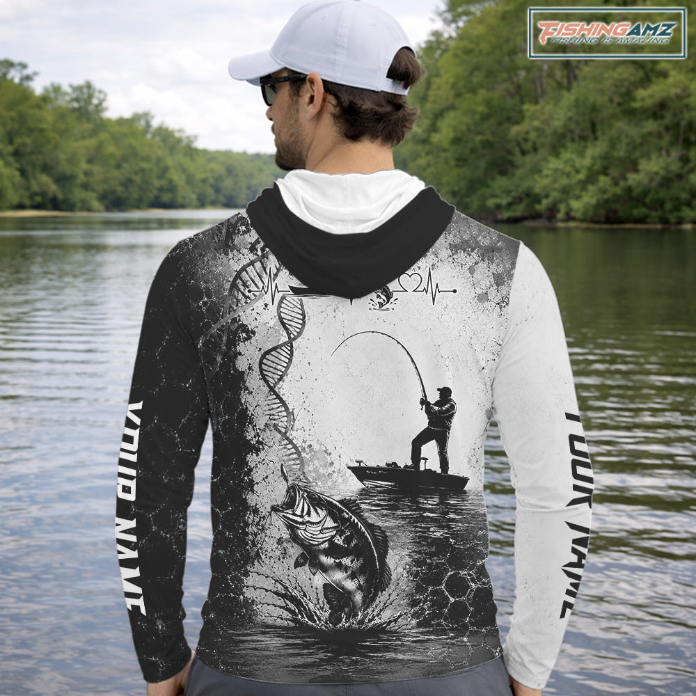 Bass Fishing Long Sleeve Hooded Fishing Shirt Fisherman DNA Performance Apparel