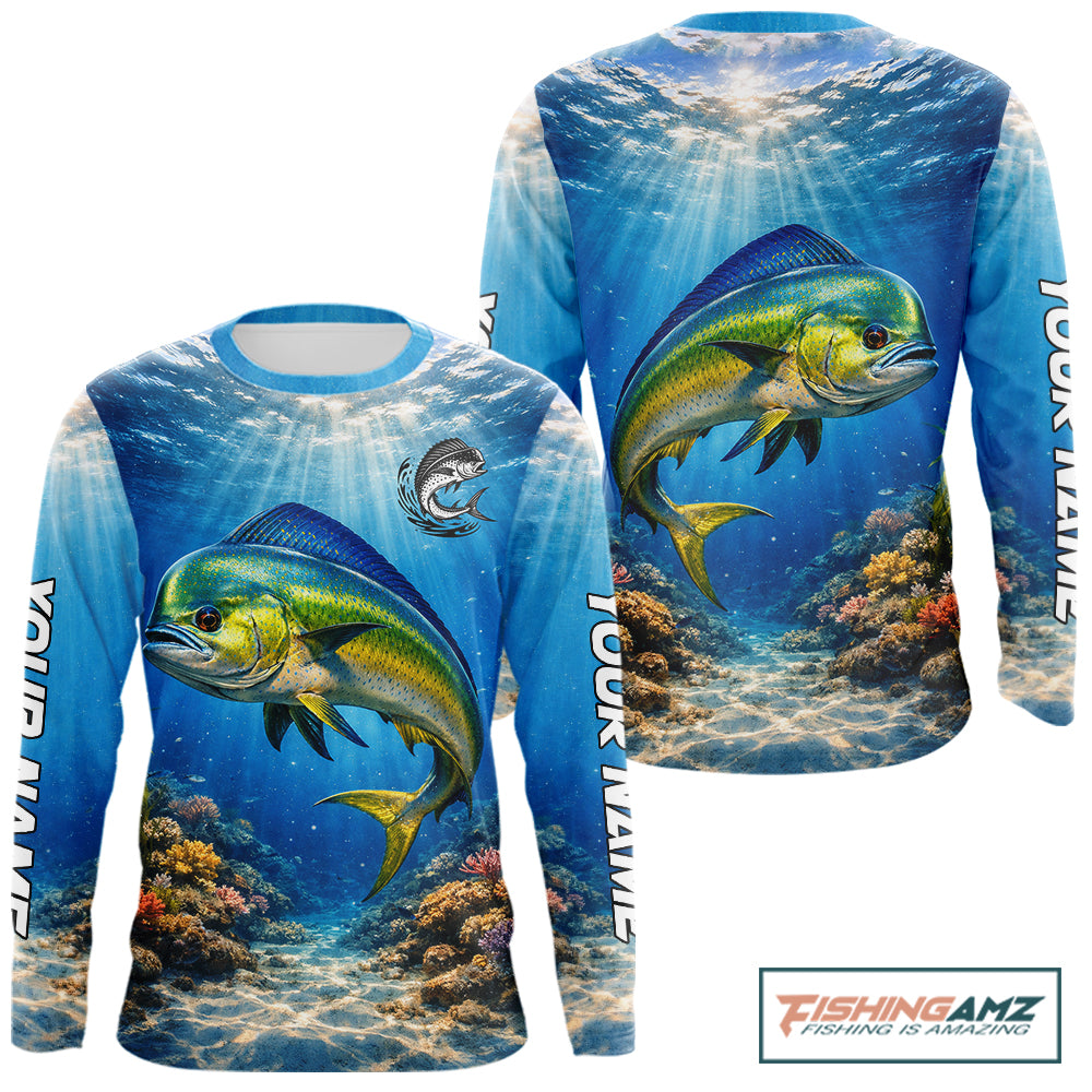 Personalized Offshore Fishing Jerseys, Mahi Mahi Fishing Shirts Long Sleeve For Men NHT820