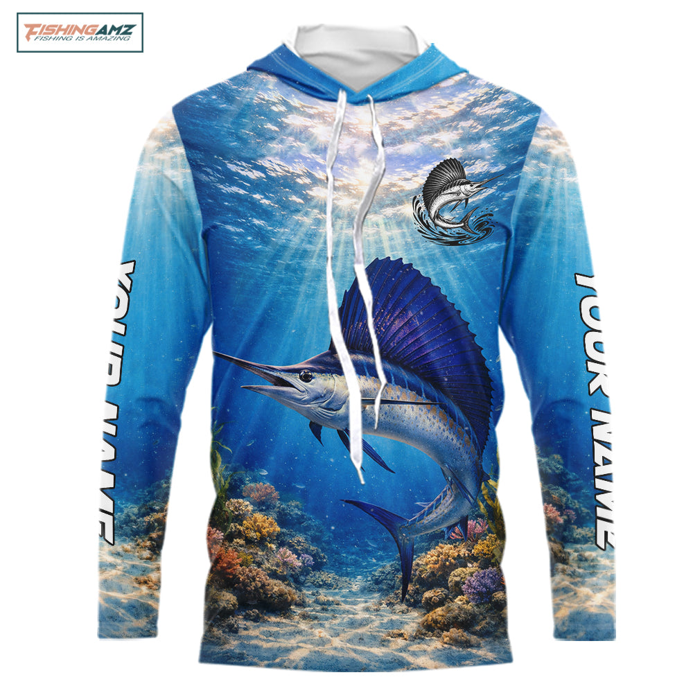 Personalized Offshore Fishing Jerseys, Sailfish Fishing Shirts Long Sleeve Hooded For Men NHT821