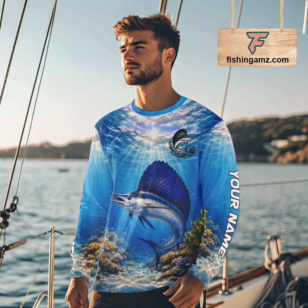 Personalized Offshore Fishing Jerseys, Sailfish Fishing Shirts Long Sleeve For Men NHT821