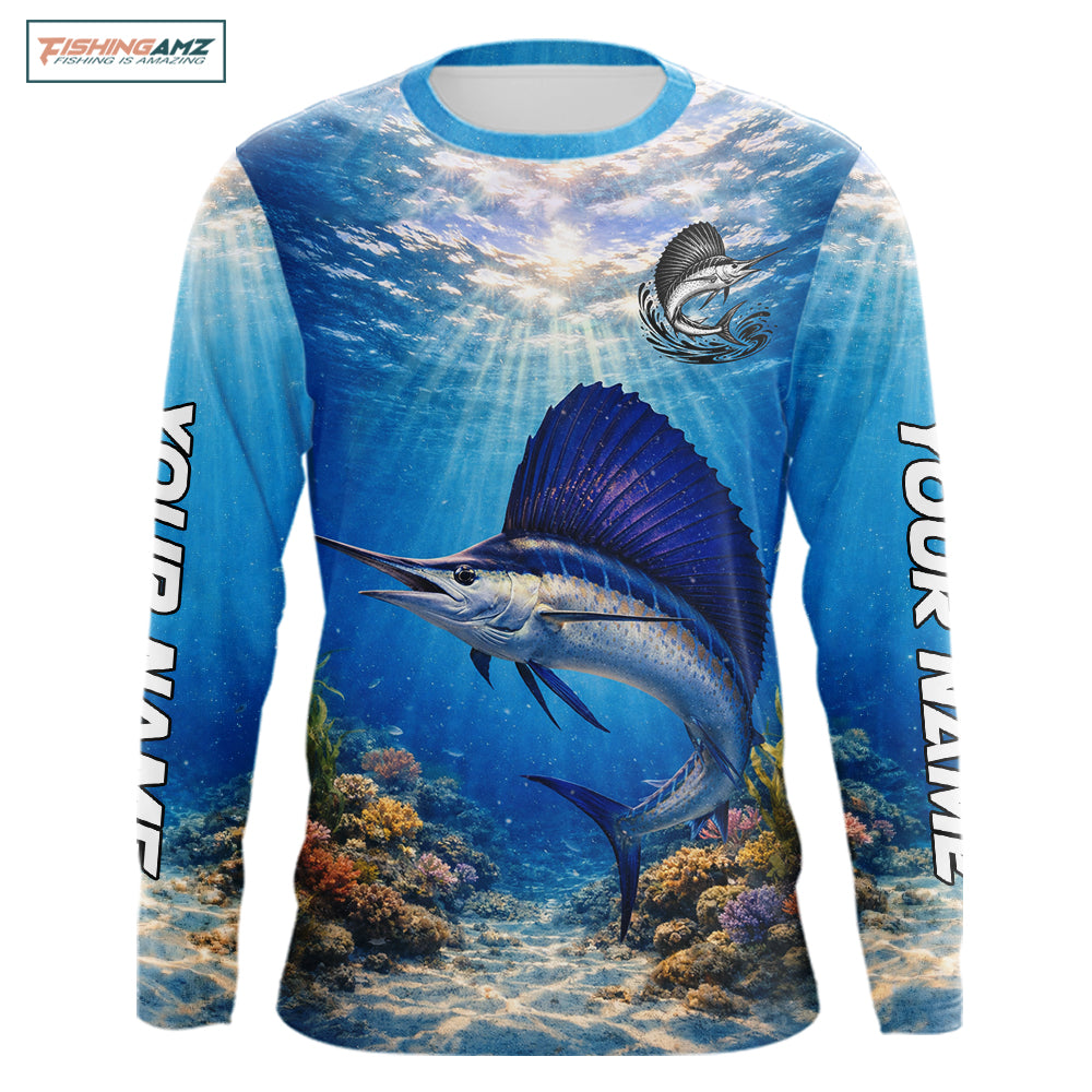 Personalized Offshore Fishing Jerseys, Sailfish Fishing Shirts Long Sleeve For Men NHT821
