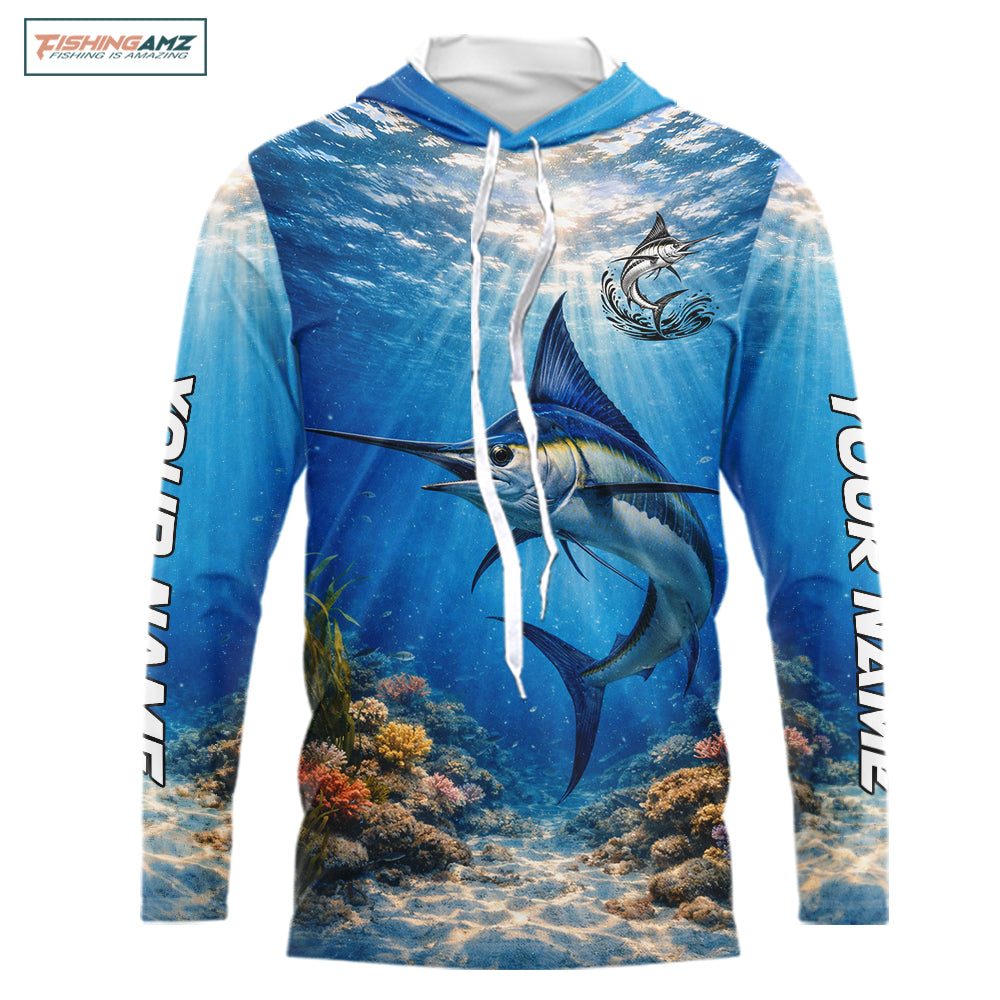 Personalized Offshore Fishing Jerseys, Marlin Fishing Shirts Long Sleeve Hooded For Men NHT822
