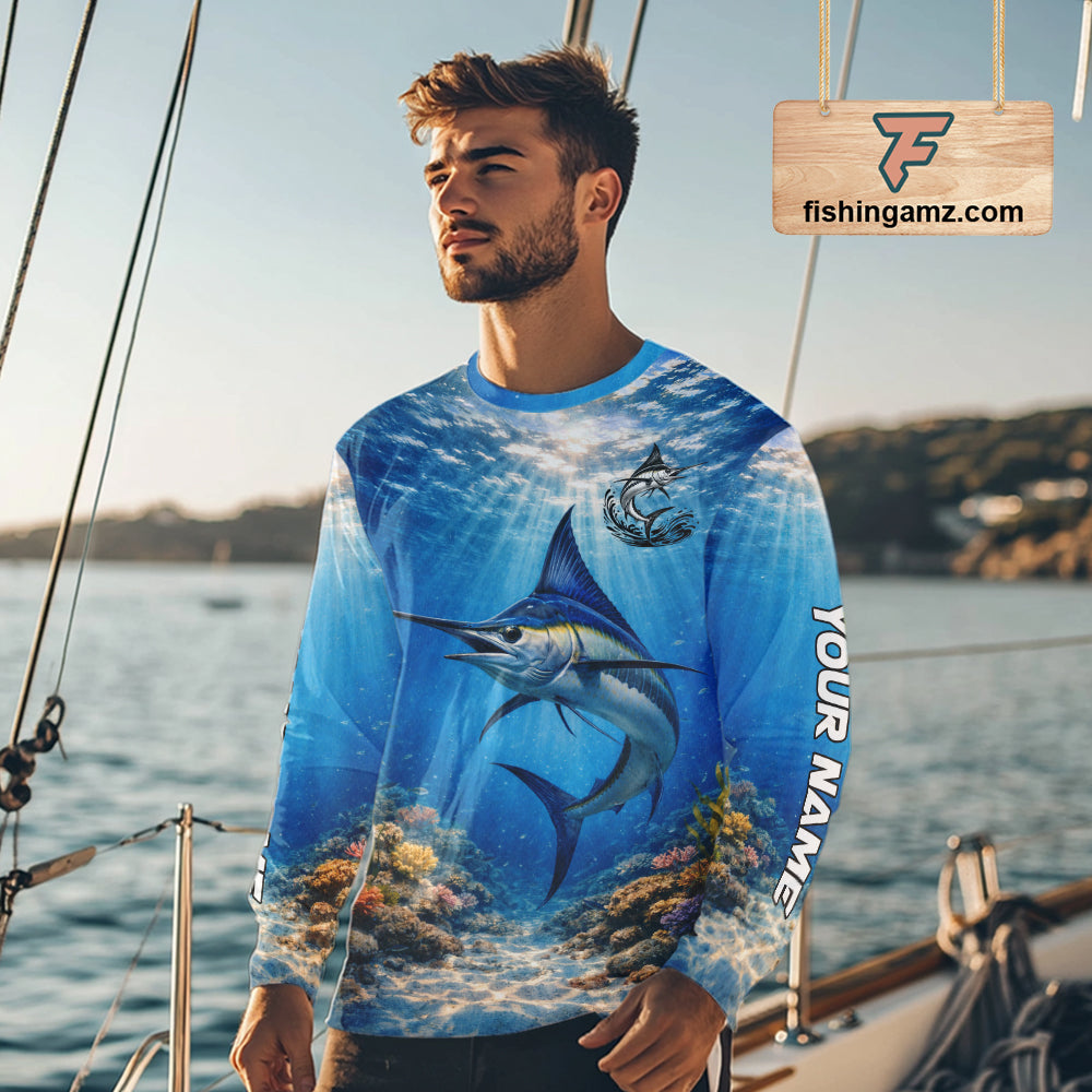 Personalized Offshore Fishing Jerseys, Marlin Fishing Shirts Long Sleeve For Men NHT822