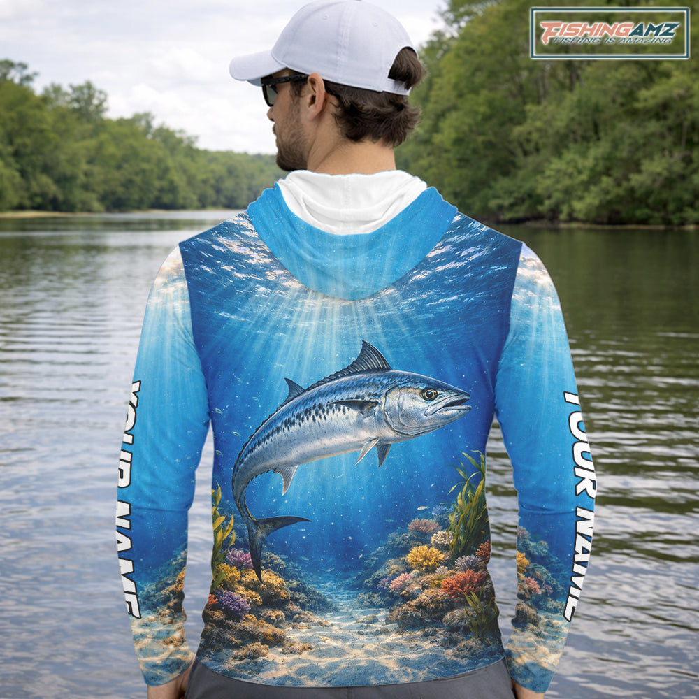 Personalized Offshore Fishing Jerseys, King Mackerel Fishing Shirts Long Sleeve Hooded For Men NHT823