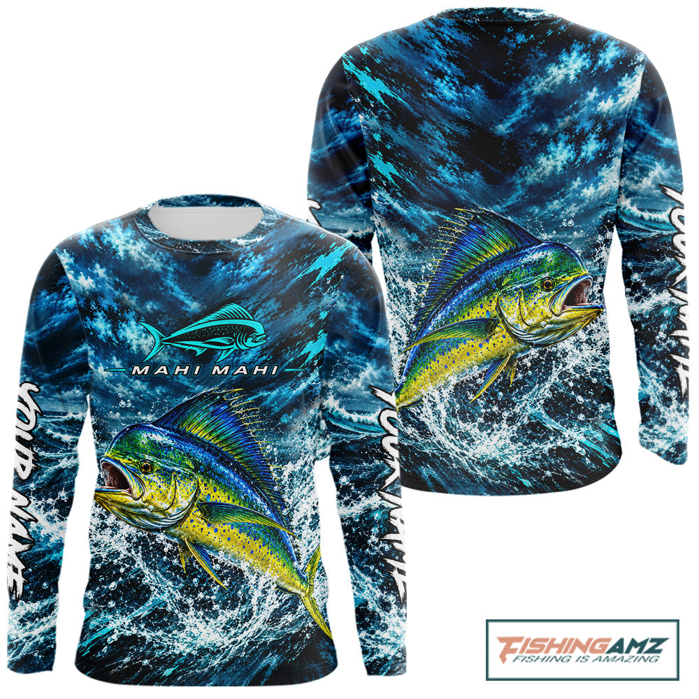 Custom Mahi Mahi Fishing Jersey With Name, Dorado Long Sleeve Tournament Shirt NHT1595
