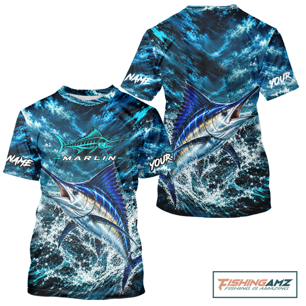 Custom Marlin Fishing Jersey With Name, Marlin Short Sleeve Tournament Shirt NHT1596