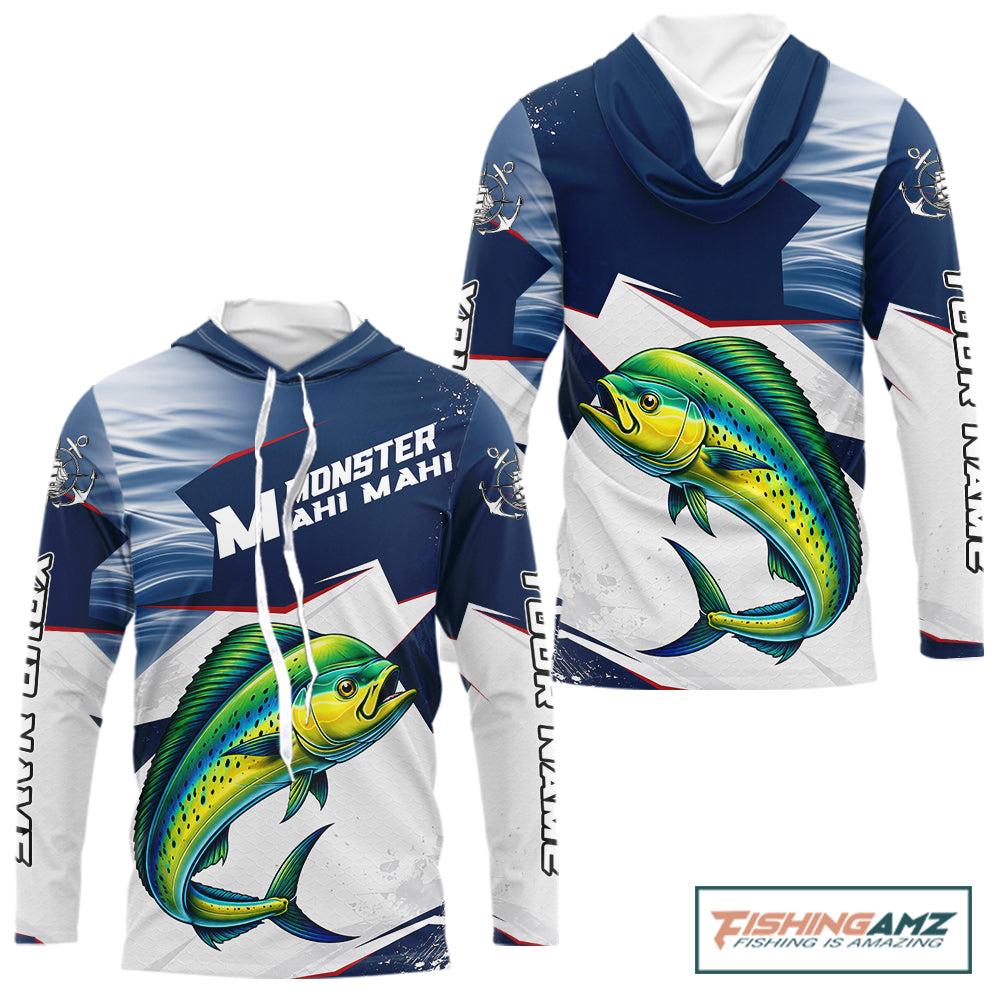 Offshore Sport Fishing Mahi Mahi Monster, Long Sleeve Hooded Mahi Mahi Fishing Jersey For Men NHT1468