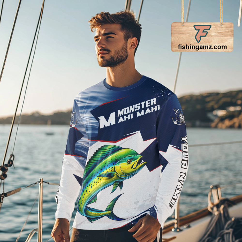Offshore Sport Fishing Mahi Mahi Monster, Long Sleeve Mahi Mahi Fishing Jersey For Men NHT1468