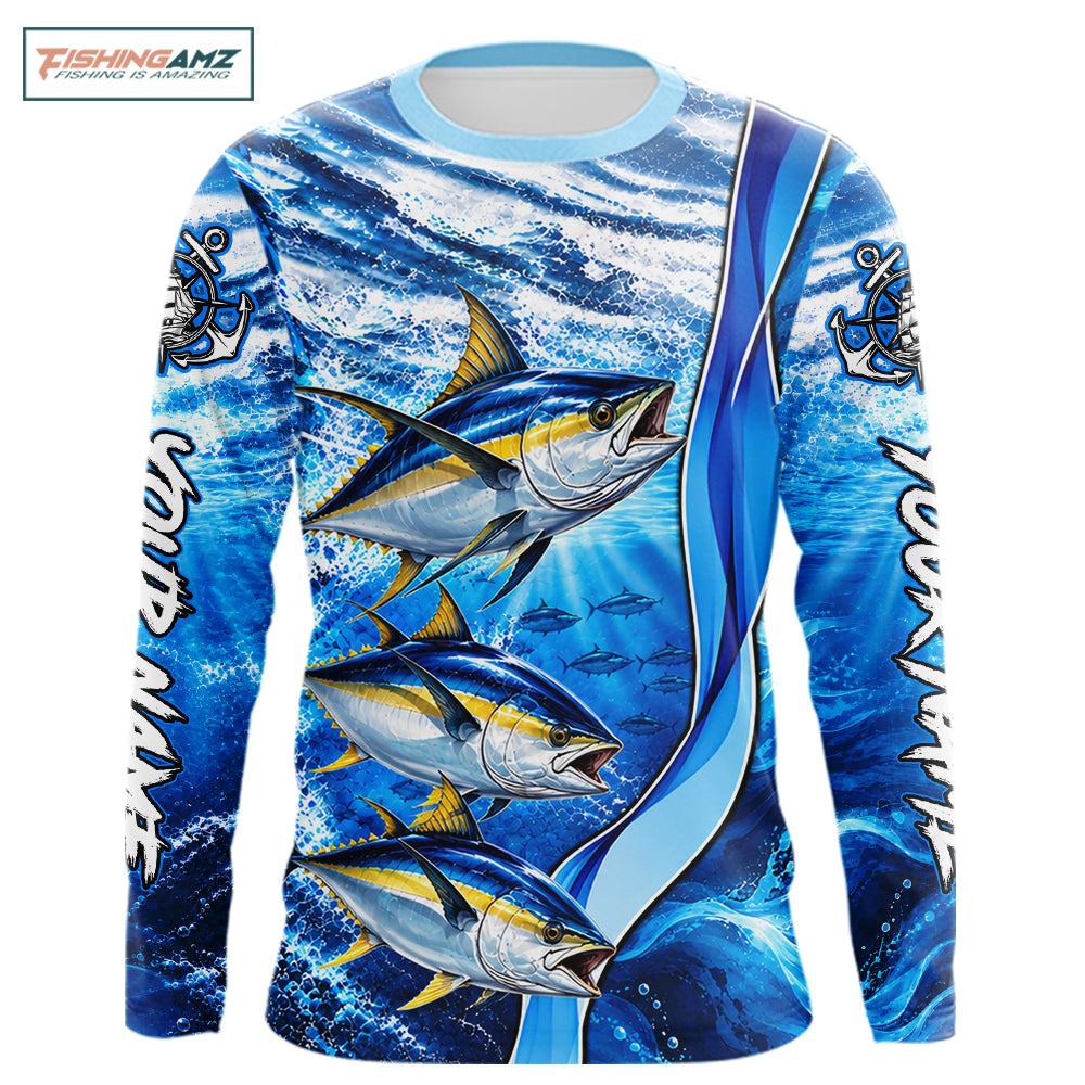 Personalized Tuna Fishing Shirt Long Sleeve Ocean Anchor Performance Angler Apparel NHT1823
