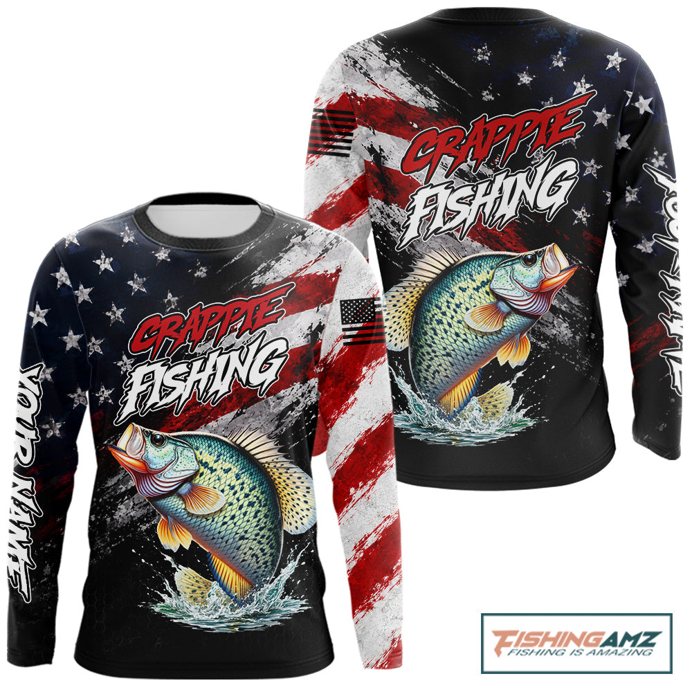American Flag Crappie Fishing Shirt For Men, Personalized Crappie Fishing Apparel