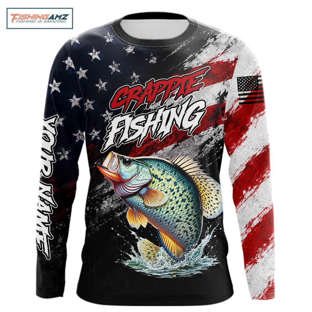 American Flag Crappie Fishing Shirt For Men, Personalized Crappie Fishing Apparel