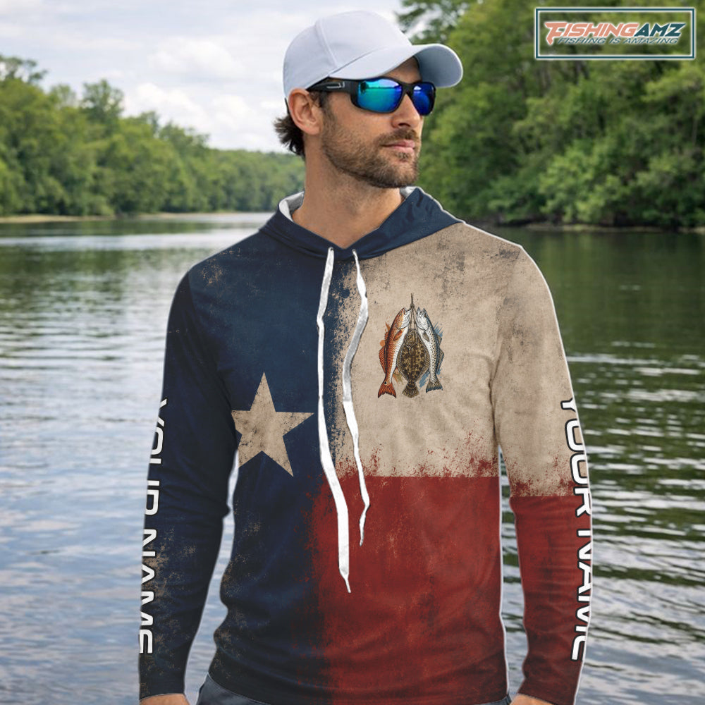 Texas Slam Speckled Trout Flounder Redfish Fishing Shirt, Texas Flag UV Performance Fishing Apparel