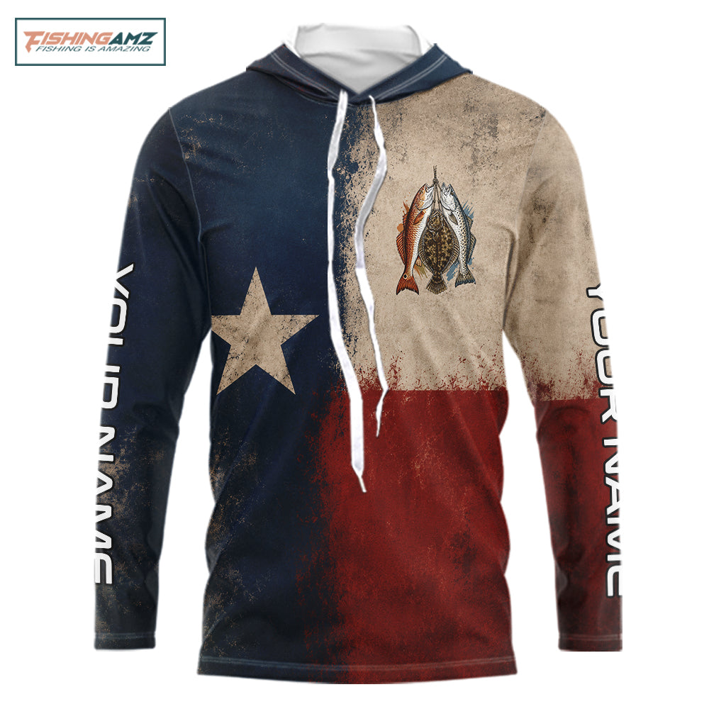 Texas Slam Speckled Trout Flounder Redfish Fishing Shirt, Texas Flag UV Performance Fishing Apparel