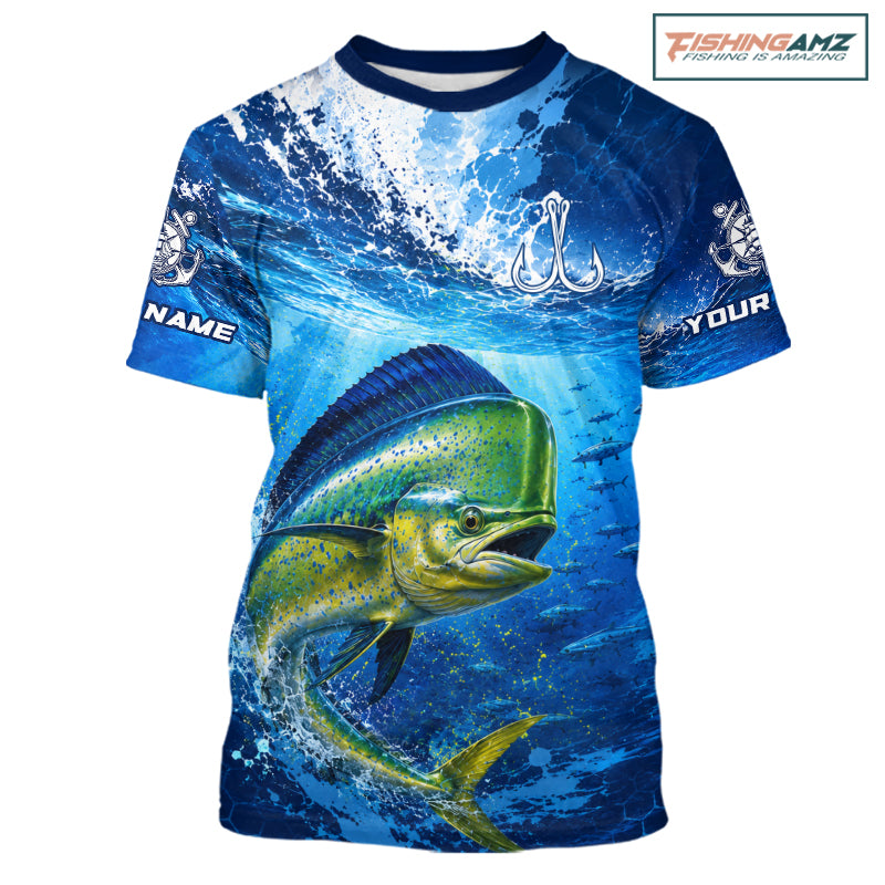Mahi Mahi Short Sleeve T-Shirt Ocean Blue 3D All Over Print Performance Shirt