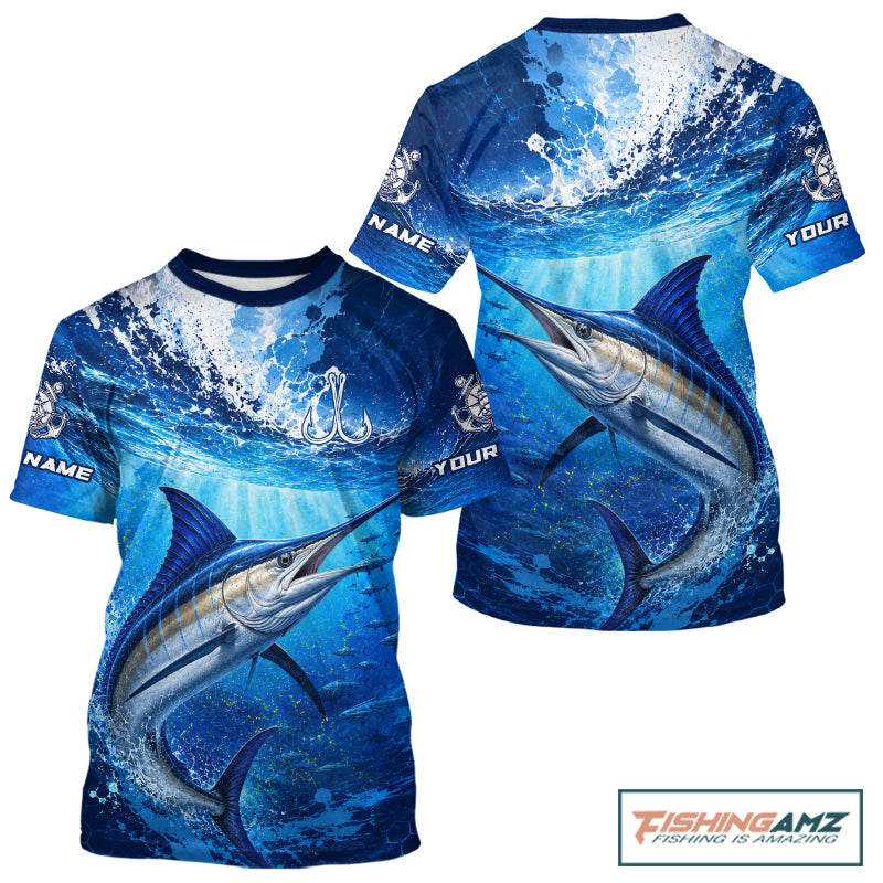 Marlin Short Sleeve T-Shirt Ocean Blue 3D All Over Print Performance Shirt