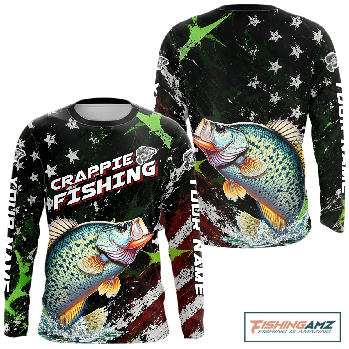 Best Crappie Fishing Shirt Long Sleeve American Flag Patriotic Custom Name