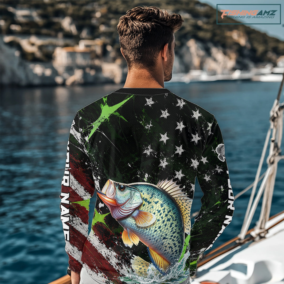 Best Crappie Fishing Shirt Long Sleeve American Flag Patriotic Custom Name