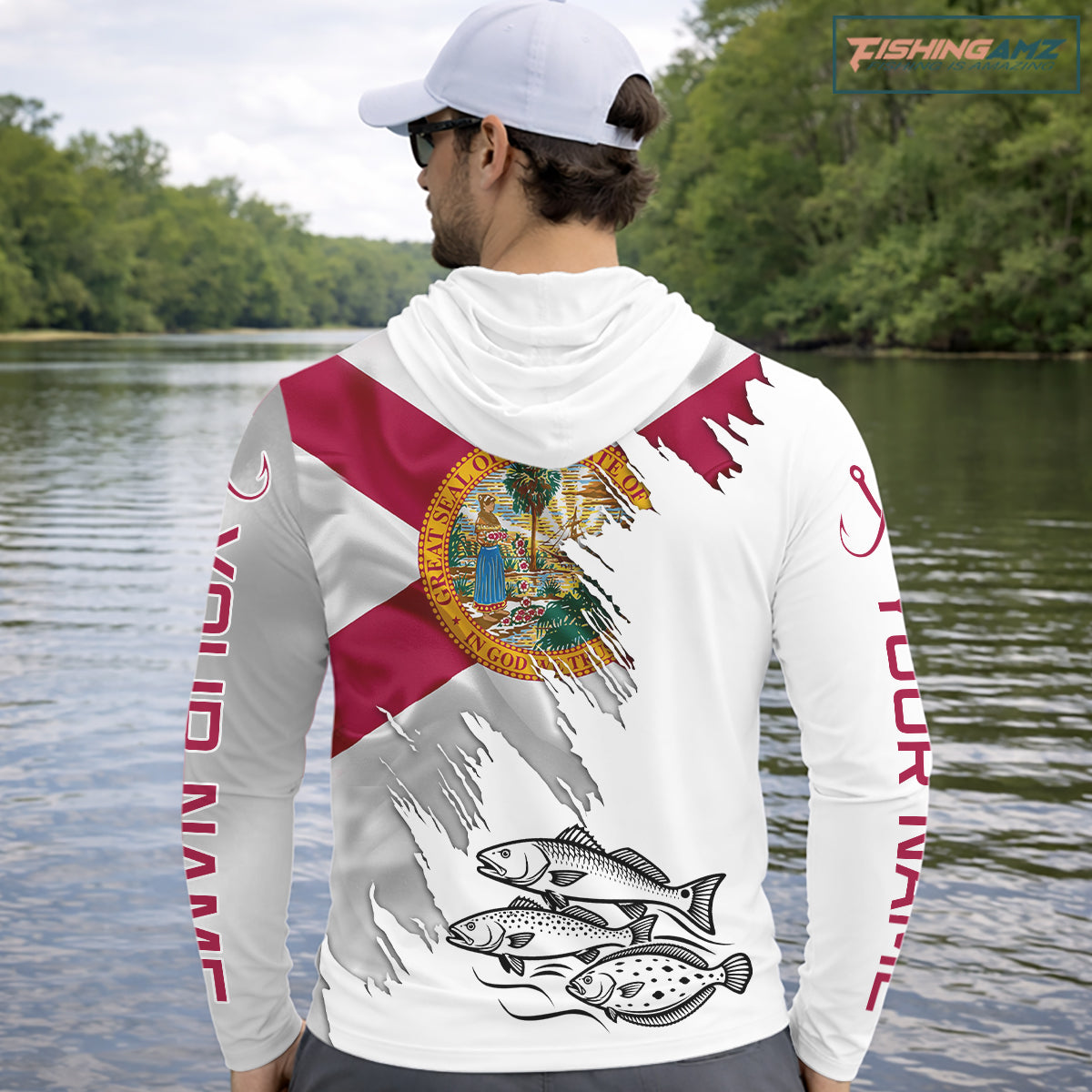 Personalized Inshore Slam Snook, Redfish,Trout Florida Flag Fishing Shirts Long Sleeve Hooded For Men NHT848