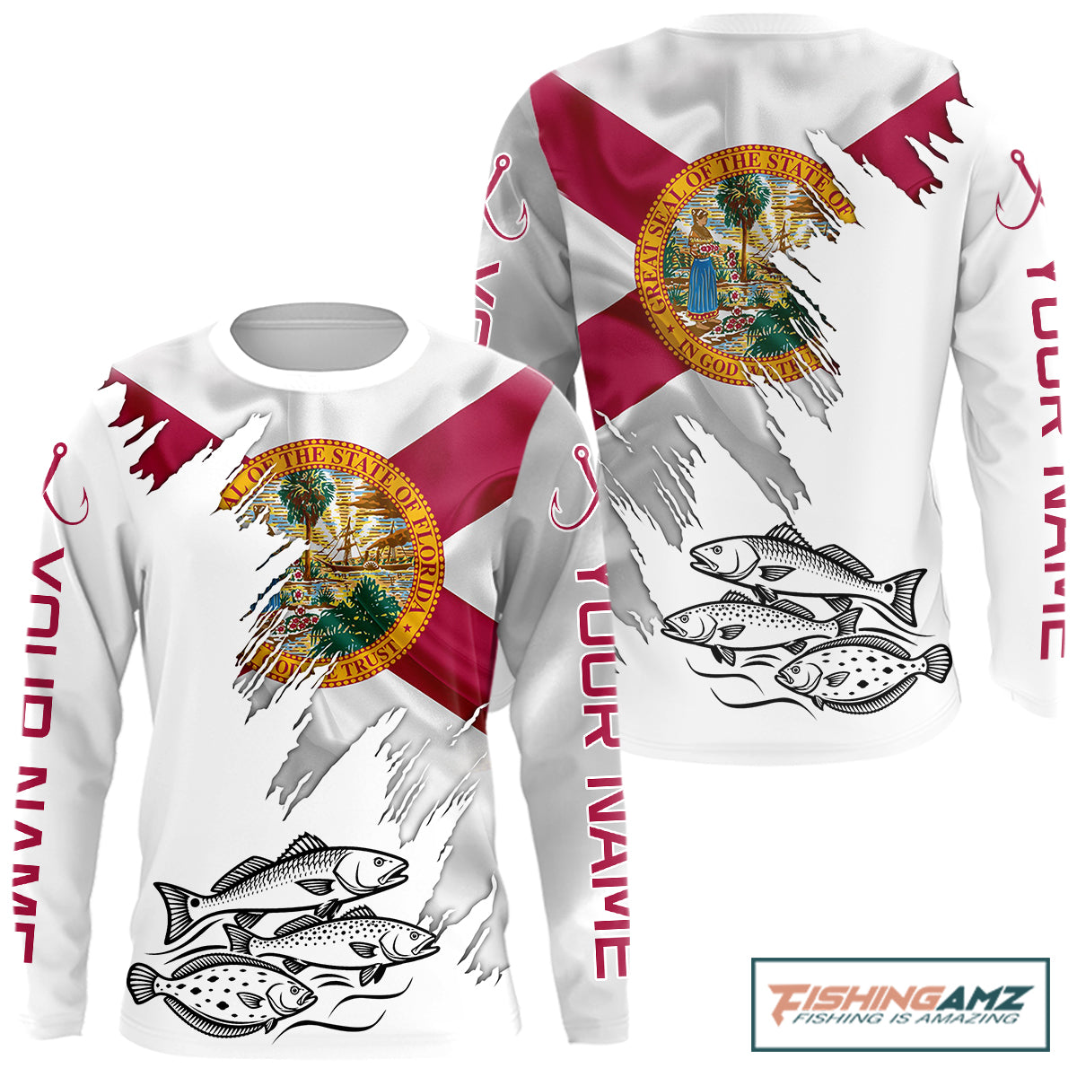 Personalized Inshore Slam Snook, Redfish,Trout Florida Flag Fishing Shirts Long Sleeve For Men NHT848