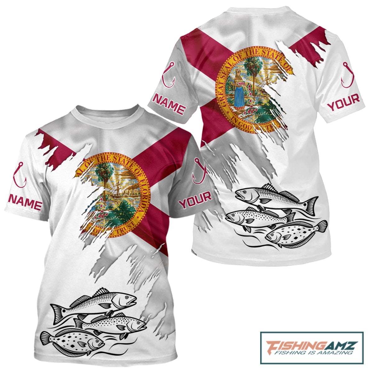 Personalized Inshore Slam Snook, Redfish,Trout Florida Flag Fishing Shirts T - Shirt For Men NHT848