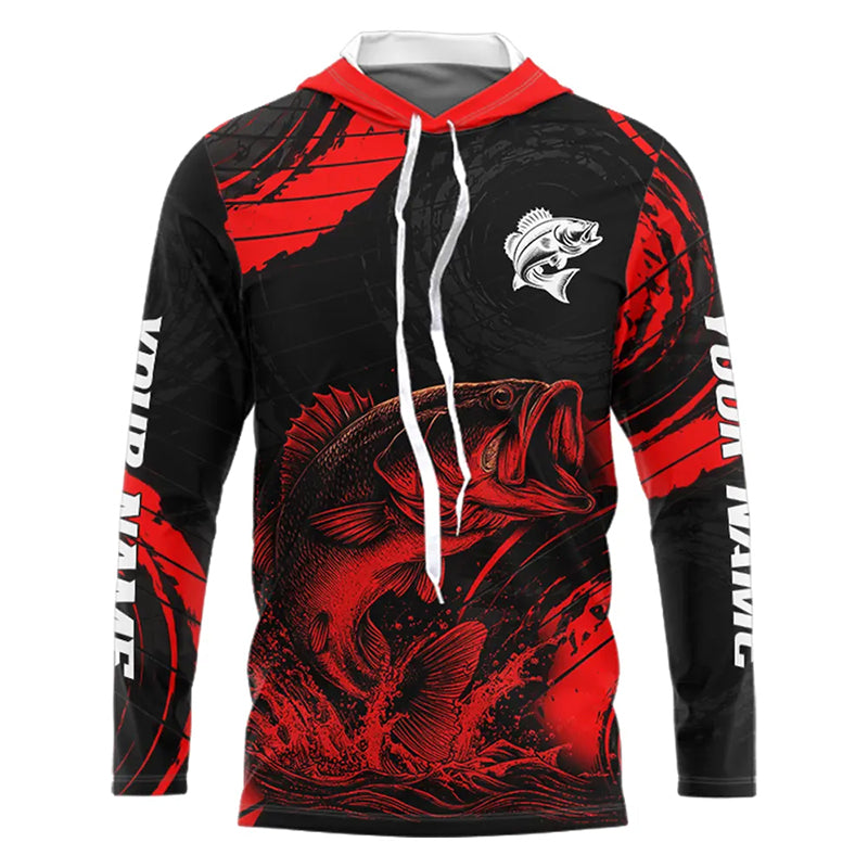 Personalized Bass Fishing Jerseys, Bass Fishing Long Sleeve Shirt| Red NHT382