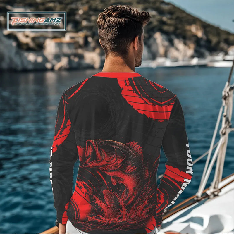 Personalized Bass Fishing Jerseys, Bass Fishing Long Sleeve Shirt| Red NHT382