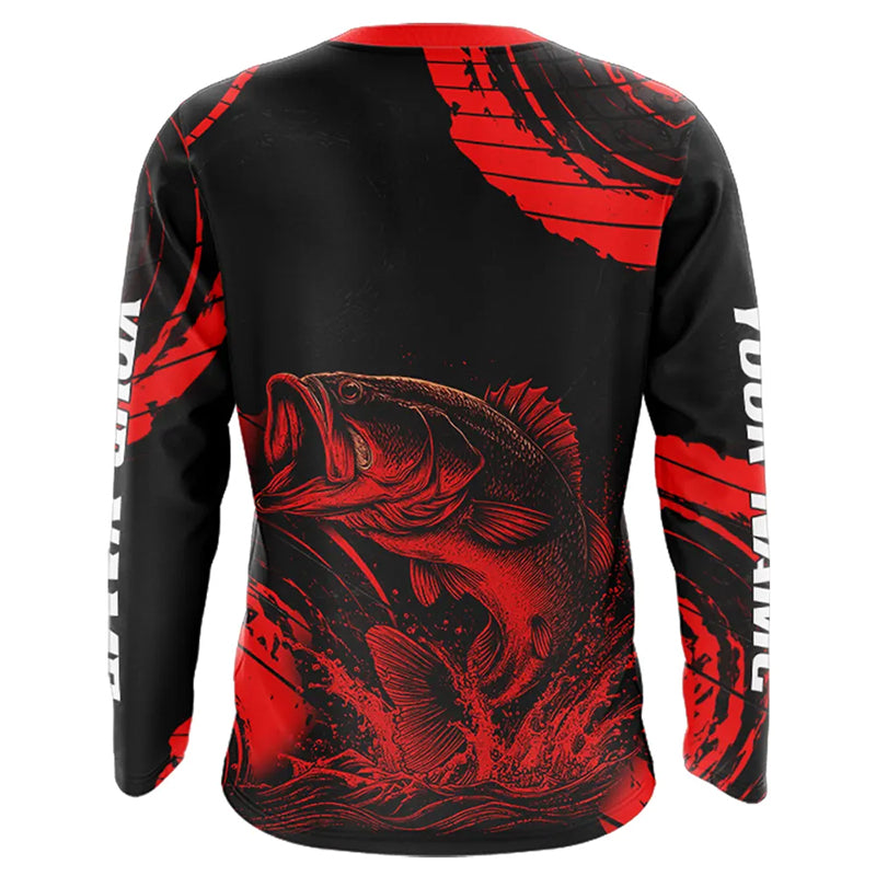 Personalized Bass Fishing Jerseys, Bass Fishing Long Sleeve Shirt| Red NHT382
