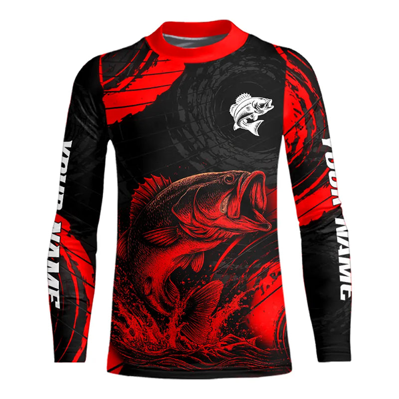 Personalized Bass Fishing Jerseys, Bass Fishing Long Sleeve Shirt| Red NHT382