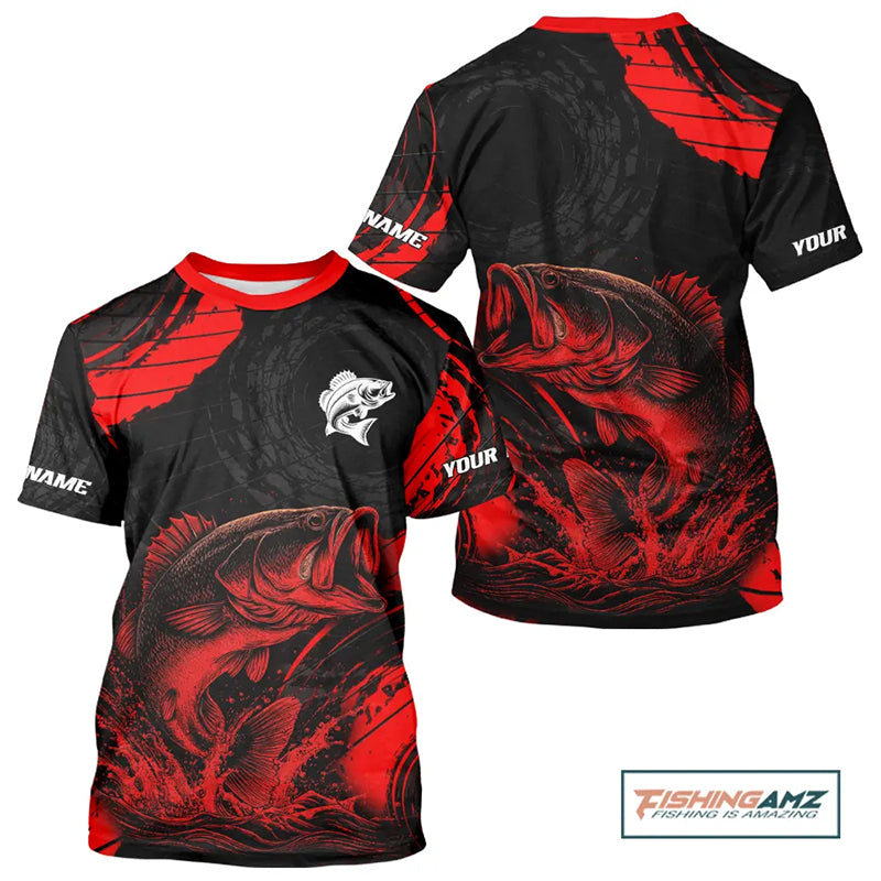 Personalized Bass Fishing Jerseys, Bass Fishing Short Sleeve Shirt| Red NHT382