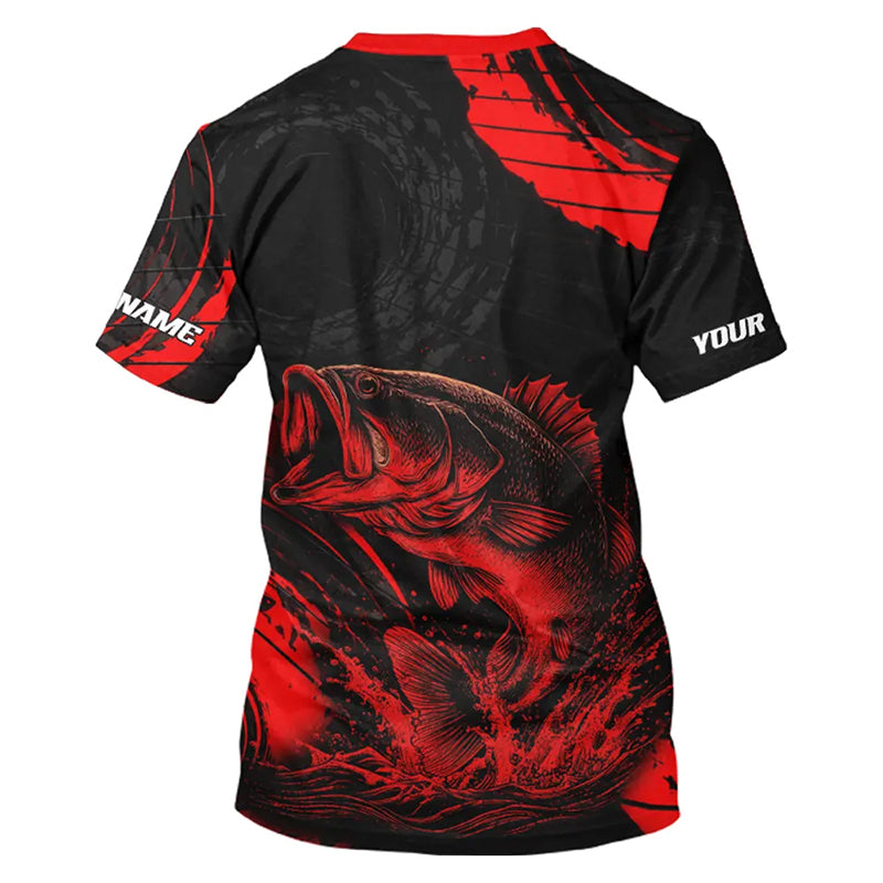 Personalized Bass Fishing Jerseys, Bass Fishing Short Sleeve Shirt| Red NHT382