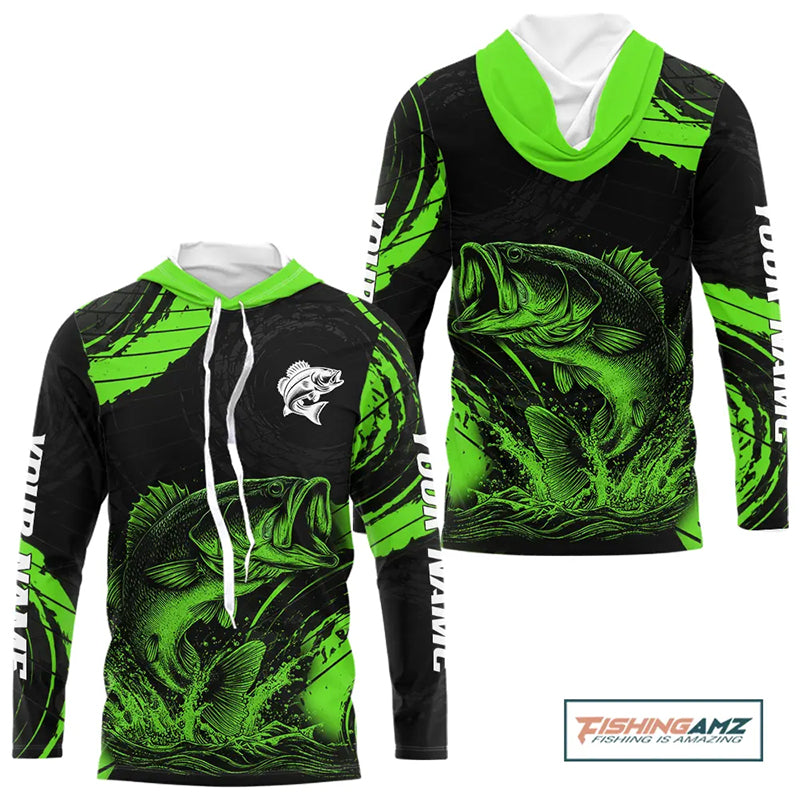 Personalized Bass Fishing Jerseys, Bass Fishing Scale Long Sleeve Shirt| Green NHT386