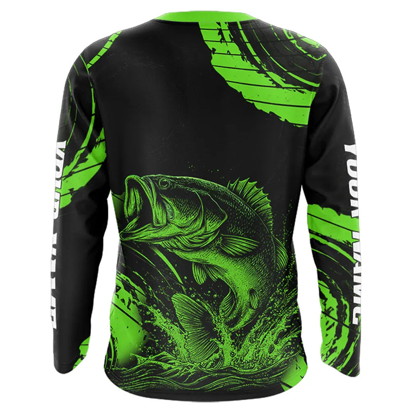 Personalized Bass Fishing Jerseys, Bass Fishing Scale Long Sleeve Shirt| Green NHT386