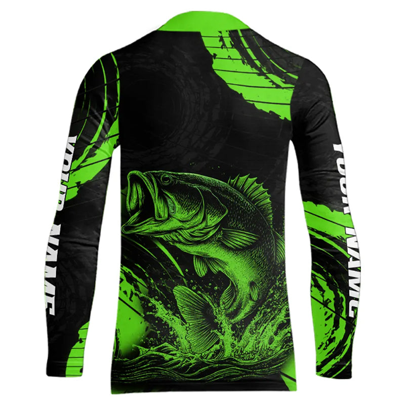 Personalized Bass Fishing Jerseys, Bass Fishing Scale Long Sleeve Shirt| Green NHT386