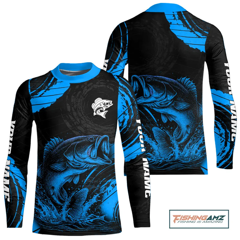 Personalized Bass Fishing Jerseys, Bass Fishing Scale Long Sleeve Shirt| Blue NHT387