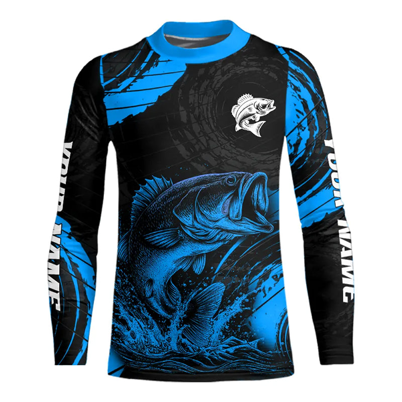 Personalized Bass Fishing Jerseys, Bass Fishing Scale Long Sleeve Shirt| Blue NHT387