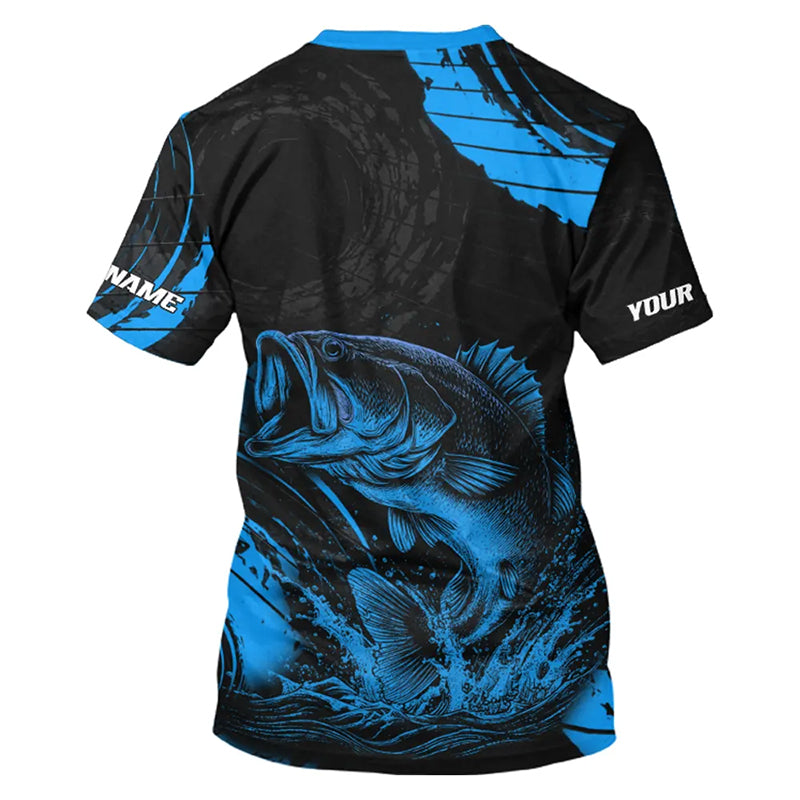 Personalized Bass Fishing Jerseys, Bass Fishing Scale Short Sleeve Shirt| Blue NHT387