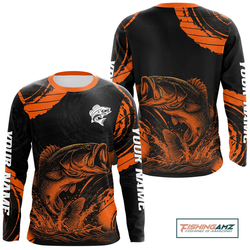 Personalized Bass Fishing Jerseys, Bass Fishing Scale Long Sleeve Shirt| Orange NHT388