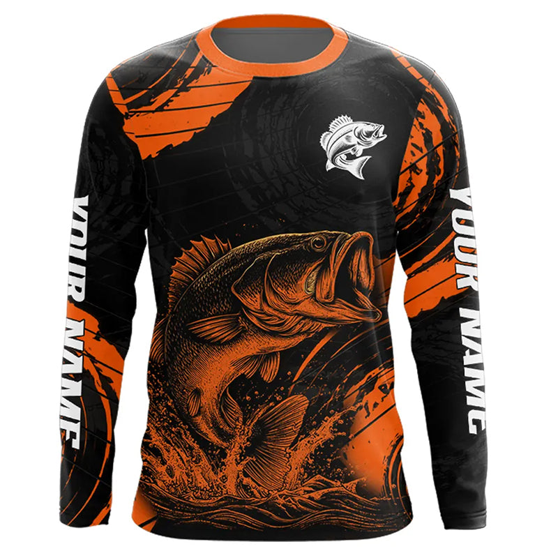 Personalized Bass Fishing Jerseys, Bass Fishing Scale Long Sleeve Shirt| Orange NHT388