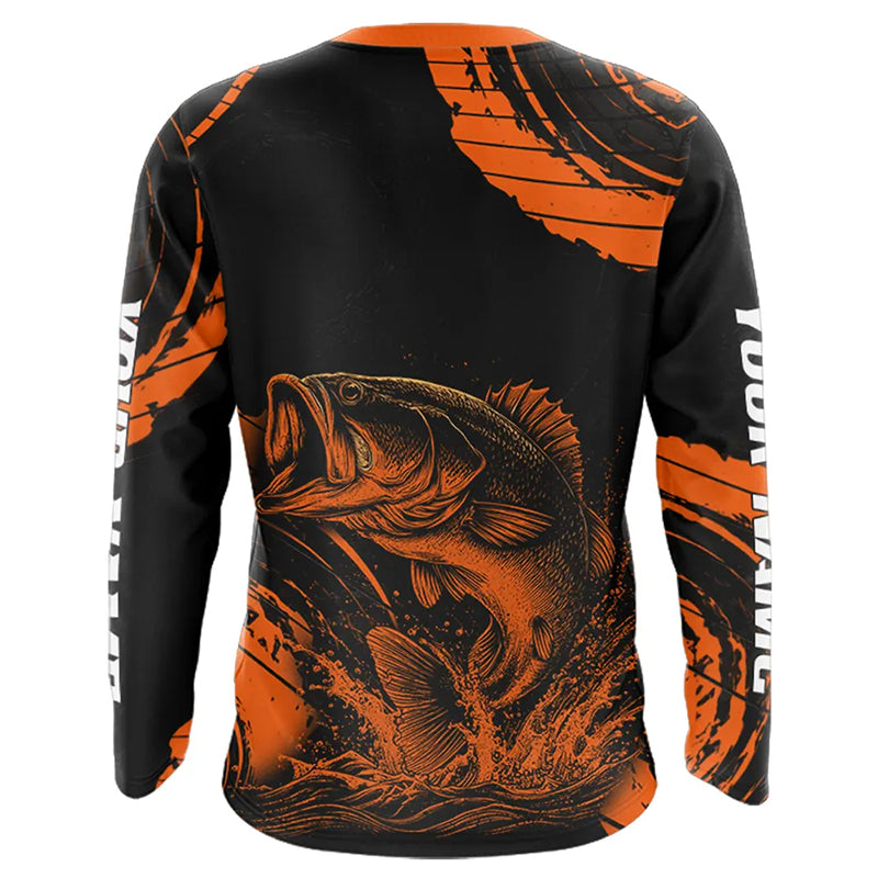 Personalized Bass Fishing Jerseys, Bass Fishing Scale Long Sleeve Shirt| Orange NHT388