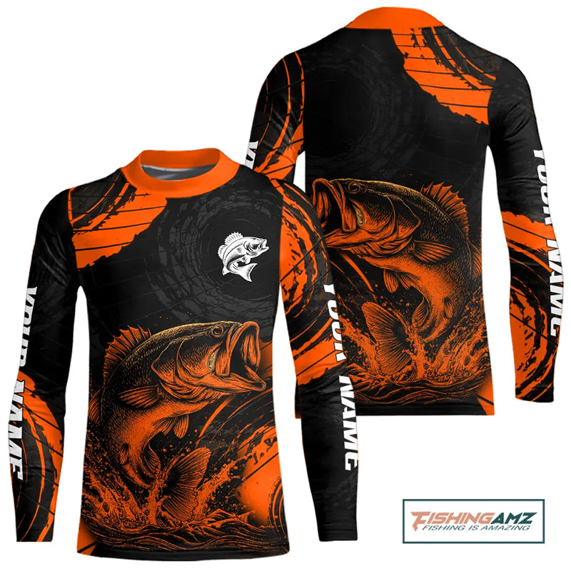 Personalized Bass Fishing Jerseys, Bass Fishing Scale Long Sleeve Shirt| Orange NHT388