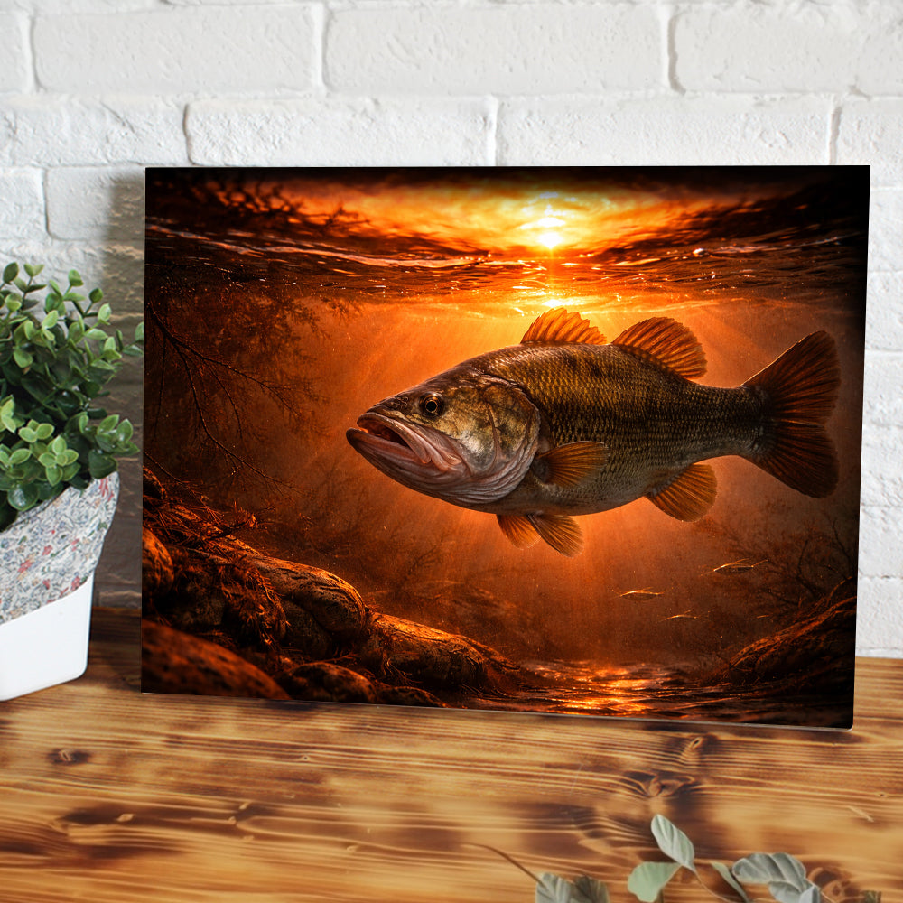 Bass Fish Canvas Art – Sunset Bass Fishing Wall Decor NHT487